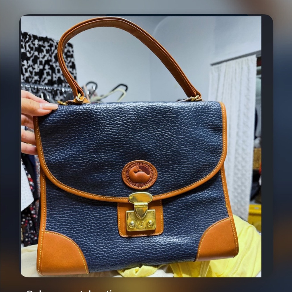 Dooney & Bourke Navy and Brown Pebbled Leather Top-Handle Satchel